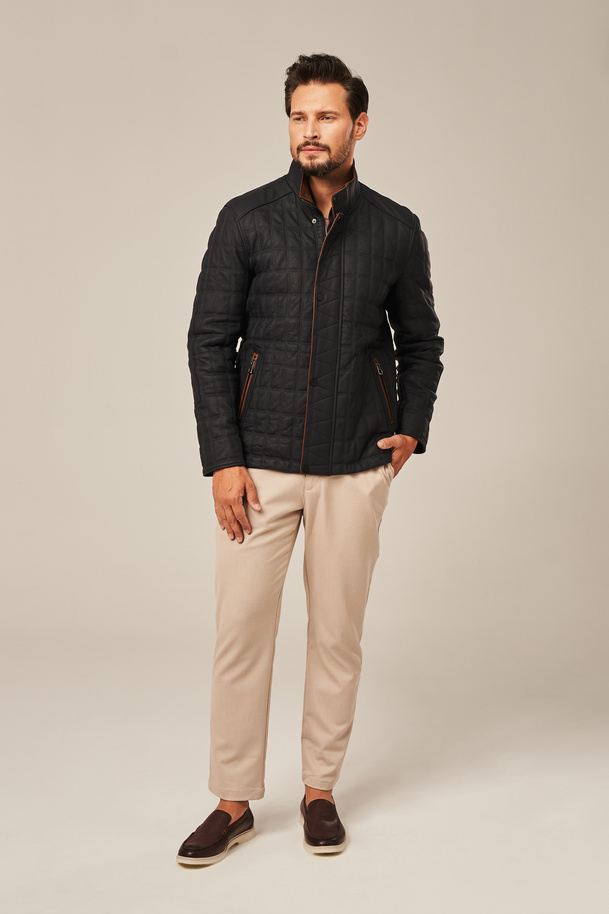 Vyriška odinė striukė grafito spalvos