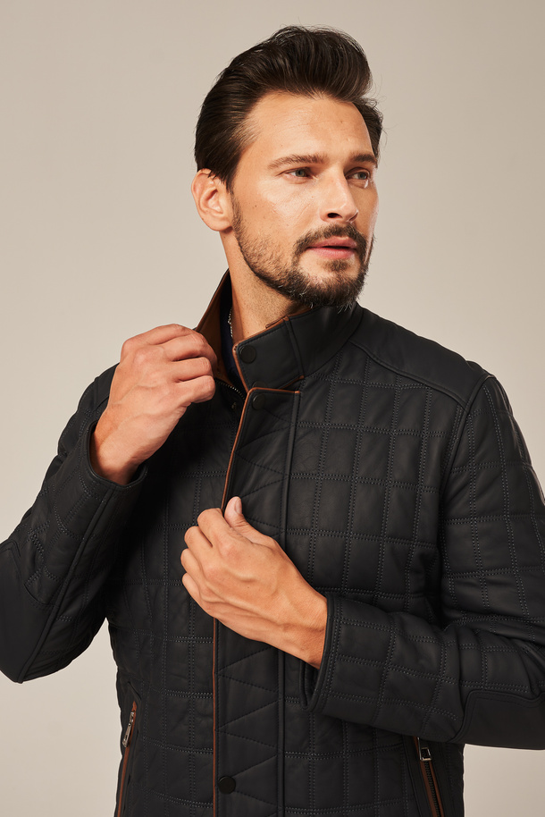 Vyriška odinė striukė grafito spalvos