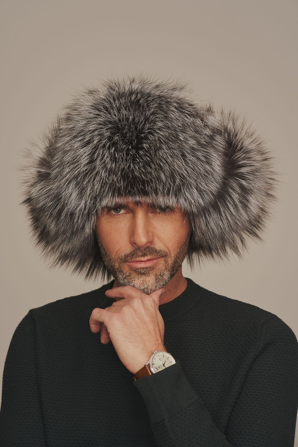 Vyriska kailinė kepurė iš sidabrinės lapės kailio – žieminė