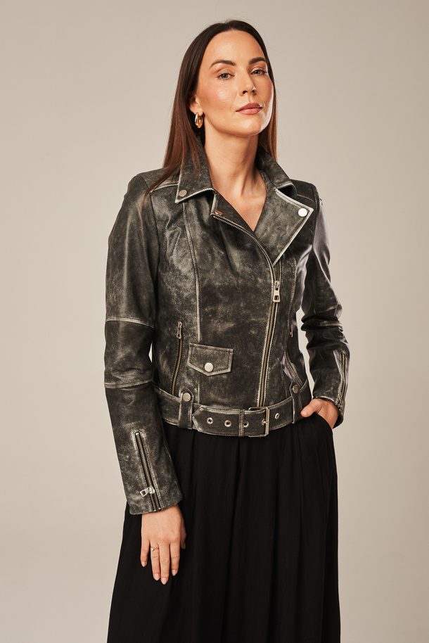 Moteriška odinė striukė pilka