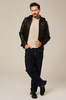 Trumpa vyriška juoda odinė striukė su gobtuvu