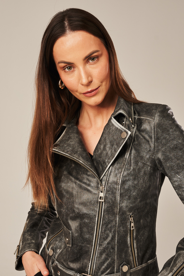 Moteriška odinė striukė pilka