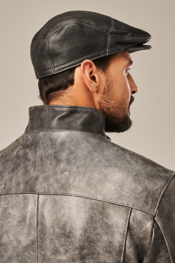 Vyriška odinė medžioklės kepurė – aukštos kokybės natūrali avikailio oda, elegantiškas dizainas