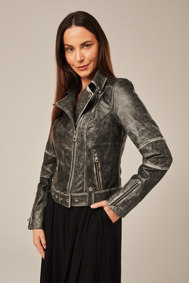 Moteriška odinė striukė pilka