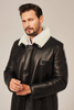 Vyriškas juodas odinis kailinis paltas žiemai