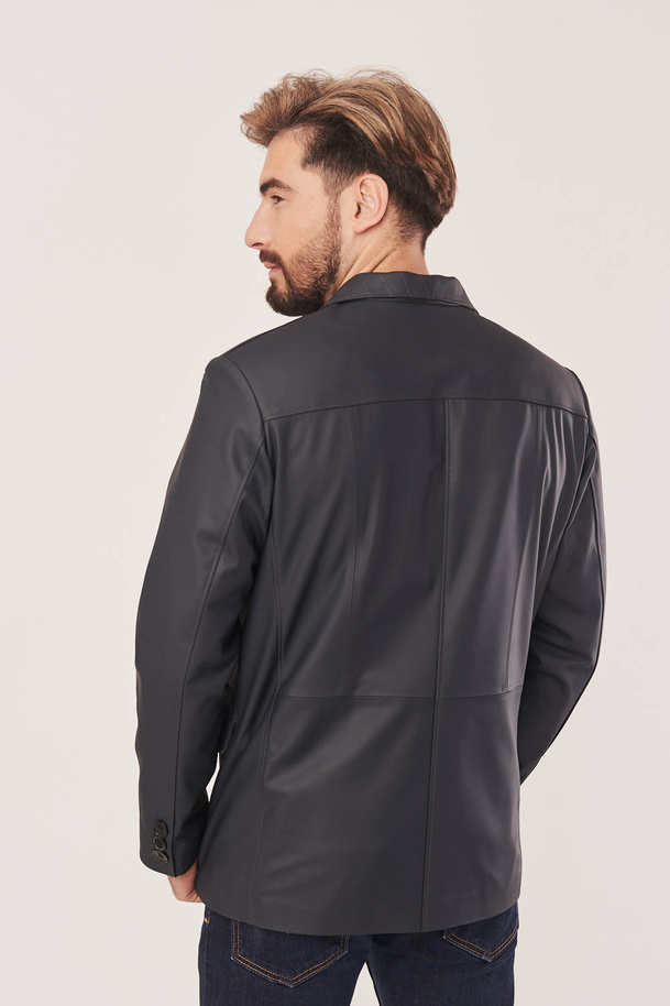 Vyriškas odinis švarkas iš avies odos – tamsiai grafito spalva